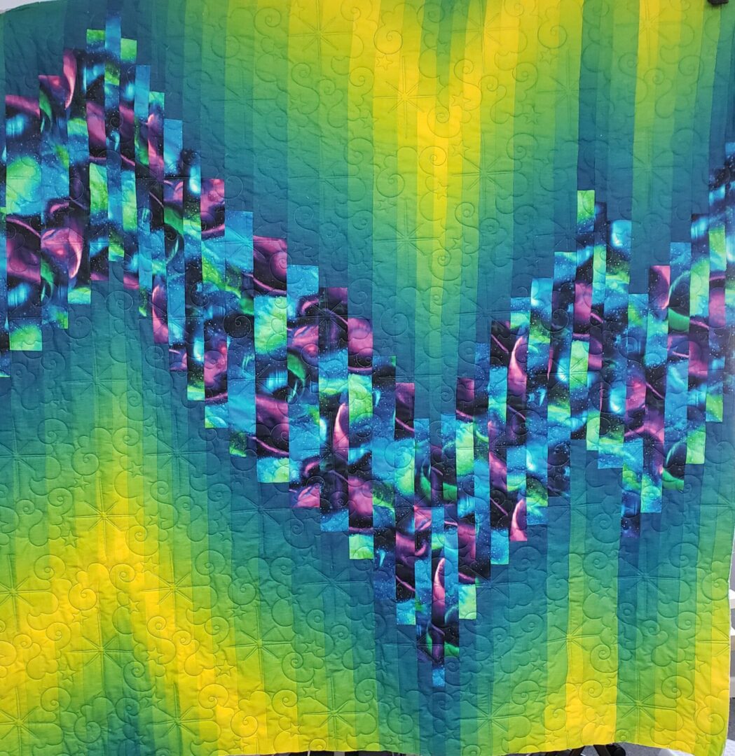 A close up of the colorful fabric design
